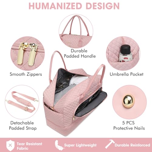 LUOCIP Large Women Travel Duffle Bag - Carry on Overnight Bag Weekend Travel Duffel Tote Bag Yoga Gym Bag with Wet Pocket Toiletry Weekender Overnight Bag for Travel Business Trips Sports Hospital Pink - Image 5