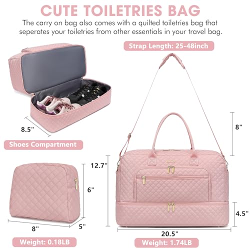 LUOCIP Large Women Travel Duffle Bag - Carry on Overnight Bag Weekend Travel Duffel Tote Bag Yoga Gym Bag with Wet Pocket Toiletry Weekender Overnight Bag for Travel Business Trips Sports Hospital Pink - Image 3