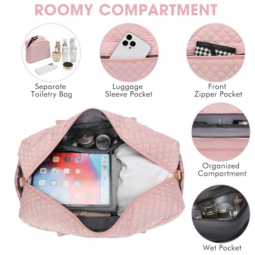 LUOCIP Large Women Travel Duffle Bag - Carry on Overnight Bag Weekend Travel Duffel Tote Bag Yoga Gym Bag with Wet Pocket Toiletry Weekender Overnight Bag for Travel Business Trips Sports Hospital Pink - Image 2