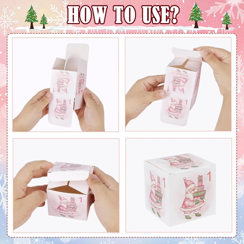 Konsait 24Pcs Christmas Advent Calendar Boxes Pink Christmas Empty Advent Calendar Boxes Advent Calendar Boxes to Fill DIY Advent Calendar Gift Boxes for Christmas Holiday Present Wrapping Supplies - Image 3