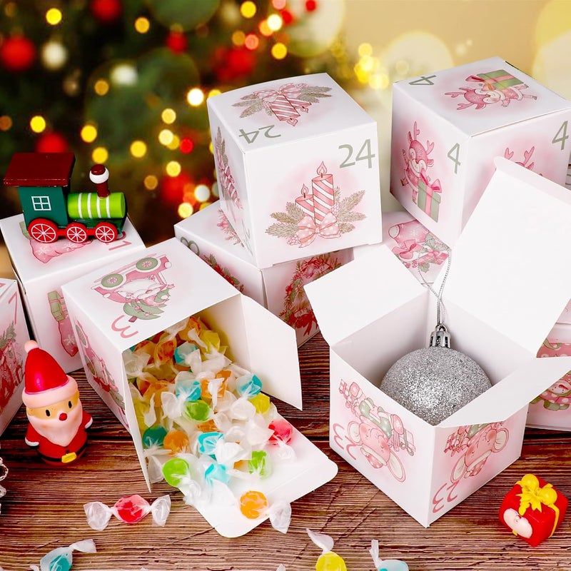 Konsait 24Pcs Christmas Advent Calendar Boxes Pink Christmas Empty Advent Calendar Boxes Advent Calendar Boxes to Fill DIY Advent Calendar Gift Boxes for Christmas Holiday Present Wrapping Supplies - Image 4