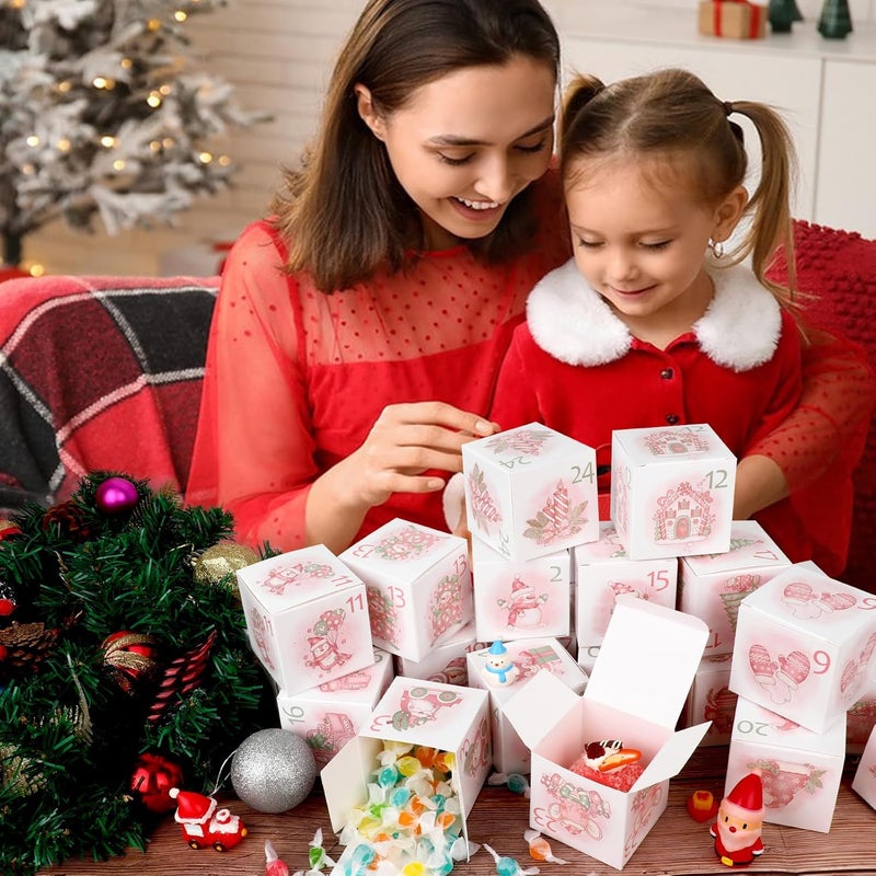Konsait 24Pcs Christmas Advent Calendar Boxes Pink Christmas Empty Advent Calendar Boxes Advent Calendar Boxes to Fill DIY Advent Calendar Gift Boxes for Christmas Holiday Present Wrapping Supplies - Image 5