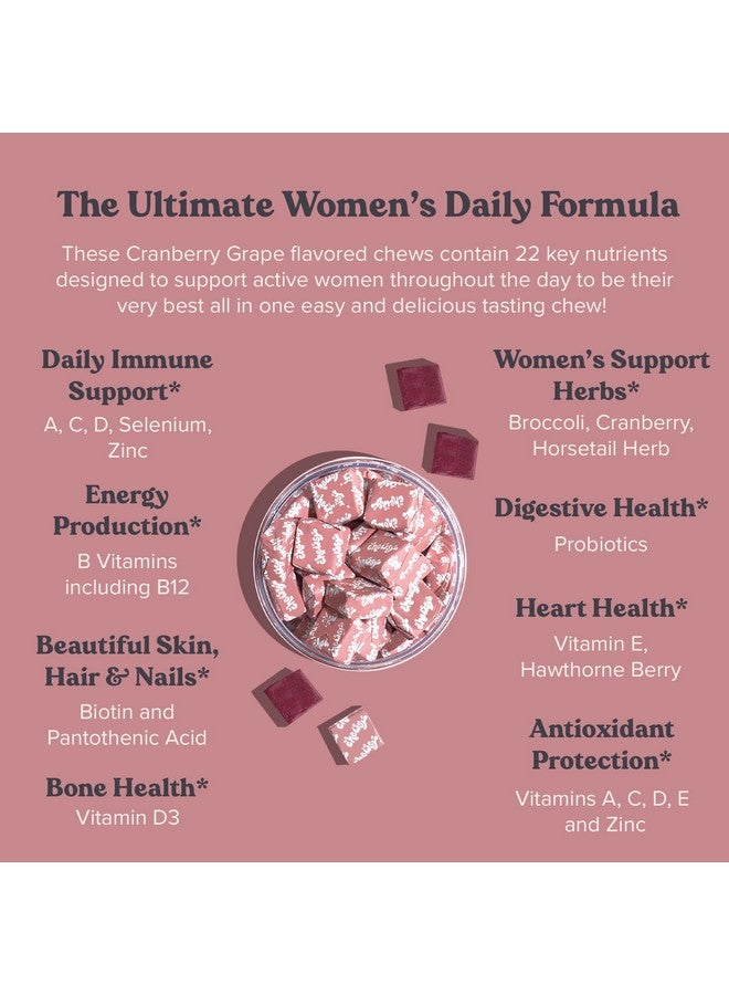 CHEWSY Women Multivitamin Chews Immune & Energy Support Vitamins C B12 A D E Folic Acid Probiotics Biotin Cranberry Adult Chewable Vitamin Individually Wrapped Fruity Chews30Day Supply - Image 4
