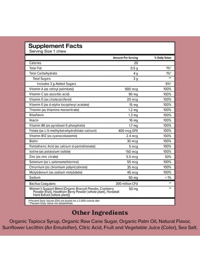 CHEWSY Women Multivitamin Chews Immune & Energy Support Vitamins C B12 A D E Folic Acid Probiotics Biotin Cranberry Adult Chewable Vitamin Individually Wrapped Fruity Chews30Day Supply - Image 3