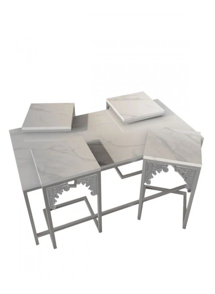 ZAHRAT ALFKHAMAH Elegant and modern serving tables with contemporary design Large coffee table and four serving tables with high quality solid wood frame, metal legs iron coated with oven paint and the shelf is made of wood and its shape is according to your choice. - Image 3