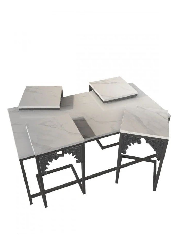 ZAHRAT ALFKHAMAH Elegant and modern serving tables with contemporary design Large coffee table and four serving tables with high quality solid wood frame, metal legs iron coated with oven paint and the shelf is made of wood and its shape is according to your choice. - Image 2