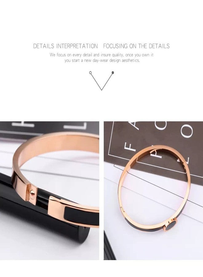 VIEN Fashion Stainless Steel Rose Gold Roman Single Round Digital Bangle,Women Jewelry Enamel Black Shell Bracelet - Image 4