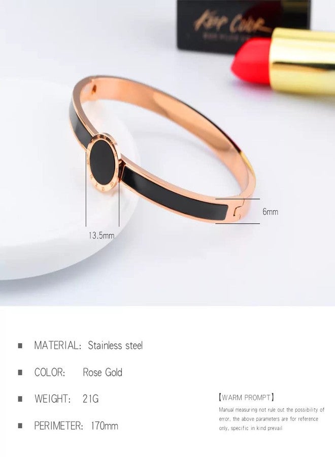 VIEN Fashion Stainless Steel Rose Gold Roman Single Round Digital Bangle,Women Jewelry Enamel Black Shell Bracelet - Image 5