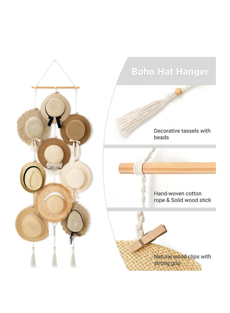SYOSI Hat Rack Hat Hangers, for Wall Boho Caps Storage Display Organizer with Decorative Tassels Modern Cowboy Womens Hat Holder, Display Hanger for Wide Brim Fedora Hats Bowler Baseball Caps  - Image 5