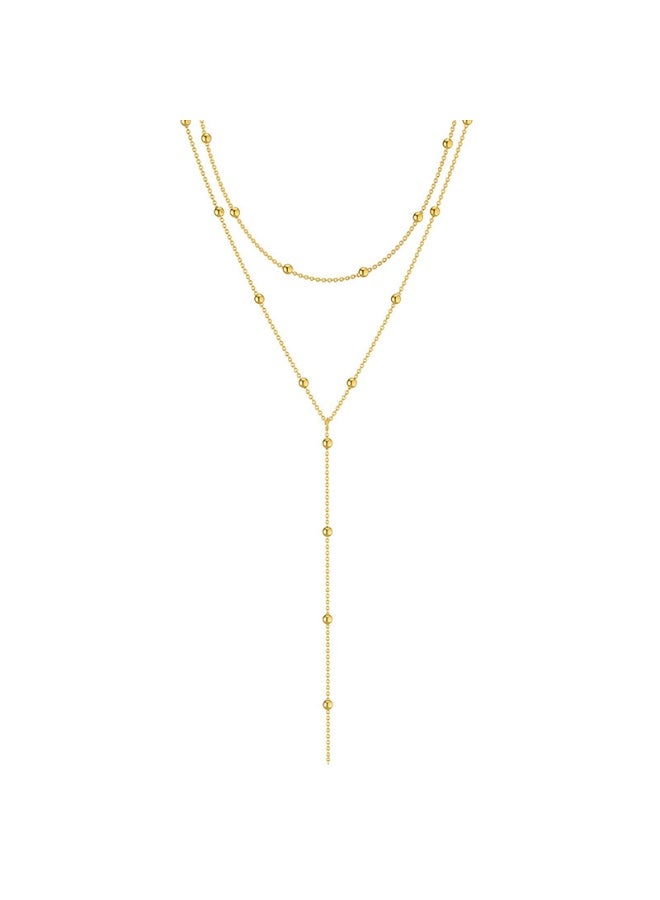 MHD Necklace for Women, Dainty Long Necklace 14k Gold Plated Y-Shaped Pendant Necklace Trendy Layered Cz Beaded Chain Drop Necklaces Simple Gold Jewelry For Women Girls Gift  - Image 3