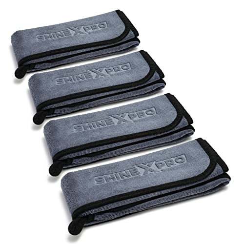 ShineXPro Microfiber Car Cleaning Cloth - OG Soft 500 GSM Extra Large (35x75 CM) Microfiber Cloth for Car and Bike - Suede Edging for Scratchless Drying and Detailing (Pack of 4, Grey) - Image 1