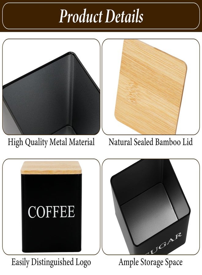 JIABEIUS 3 Pack 16oz Coffee Tea Sugar Container Set, Kitchen Canisters Set with Bamboo Lids, Stackable Food Storage Container Jars for Coffee Beans, Tea, Sugar, Flavourings, Cereals, Snacks (Black) - Image 3