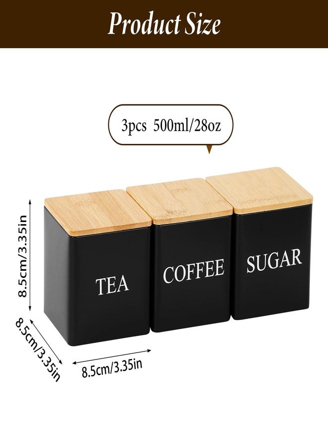 JIABEIUS 3 Pack 16oz Coffee Tea Sugar Container Set, Kitchen Canisters Set with Bamboo Lids, Stackable Food Storage Container Jars for Coffee Beans, Tea, Sugar, Flavourings, Cereals, Snacks (Black) - Image 2