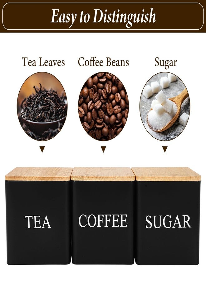 JIABEIUS 3 Pack 16oz Coffee Tea Sugar Container Set, Kitchen Canisters Set with Bamboo Lids, Stackable Food Storage Container Jars for Coffee Beans, Tea, Sugar, Flavourings, Cereals, Snacks (Black) - Image 4