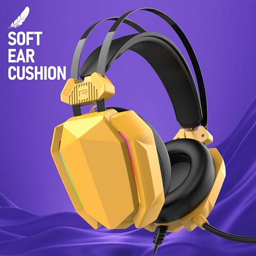 TAG Gamerz Titan RGB Yellow Over-Ear Gaming Wired Headphone | Soft Ear Cups | 50mm Neodymium Driver | 3.5mm Audio | 2m Cable | Flexible Mic for Calling | Suspension Headband | 3.5mm + USB Connector - Image 3