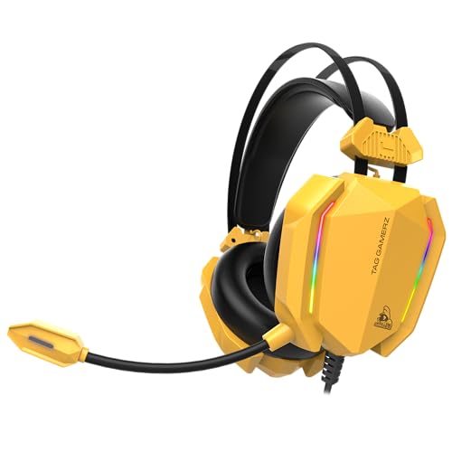 TAG Gamerz Titan RGB Yellow Over-Ear Gaming Wired Headphone | Soft Ear Cups | 50mm Neodymium Driver | 3.5mm Audio | 2m Cable | Flexible Mic for Calling | Suspension Headband | 3.5mm + USB Connector - Image 1