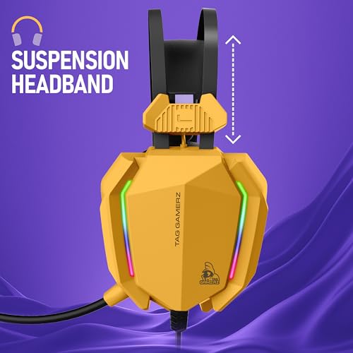 TAG Gamerz Titan RGB Yellow Over-Ear Gaming Wired Headphone | Soft Ear Cups | 50mm Neodymium Driver | 3.5mm Audio | 2m Cable | Flexible Mic for Calling | Suspension Headband | 3.5mm + USB Connector - Image 5