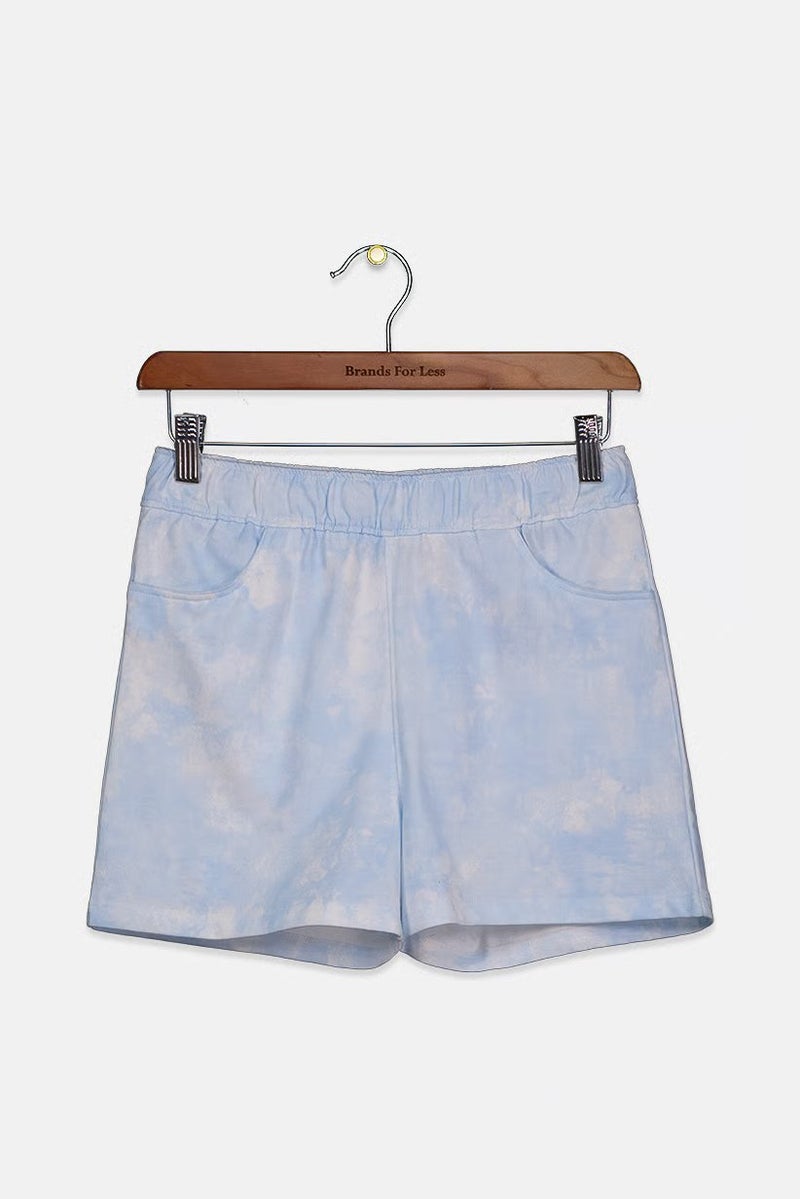 Hudson Kids Girl Tie Dye Side Pocket Pull On Shorts, Light Blue - Image 2
