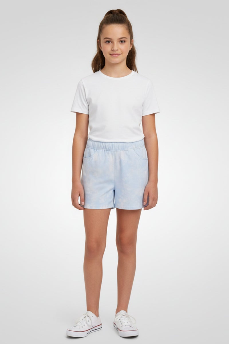 Hudson Kids Girl Tie Dye Side Pocket Pull On Shorts, Light Blue - Image 1