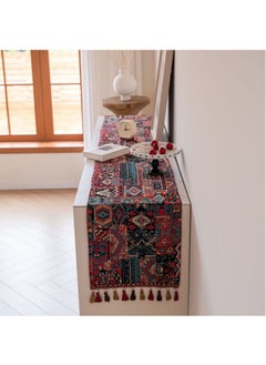 Generic Nordic jacquard table runner holiday decoration table runner with tassels red 33*180cm  - Image 2