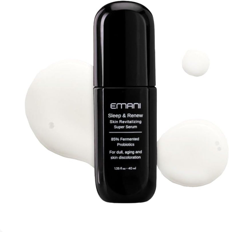 Emani Sleep and Renew Super Serum infused with 85 fermented probiotics For smooth skin and a healthy glow For all skin types 35ml Vegan
