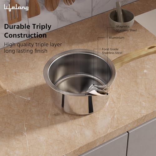 Lifelong TriPly 16 cm Sauce Pan for Cooking, 1.5 litres Sauce Pan with Glass Lid, Stainless Steel with Soft Touch Handle, Induction Bottom and Gas Stove Cookware - (Silver, LLTPSP20) - Image 5