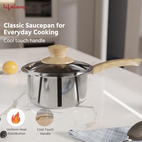 Lifelong TriPly 16 cm Sauce Pan for Cooking, 1.5 litres Sauce Pan with Glass Lid, Stainless Steel with Soft Touch Handle, Induction Bottom and Gas Stove Cookware - (Silver, LLTPSP20) - Image 3