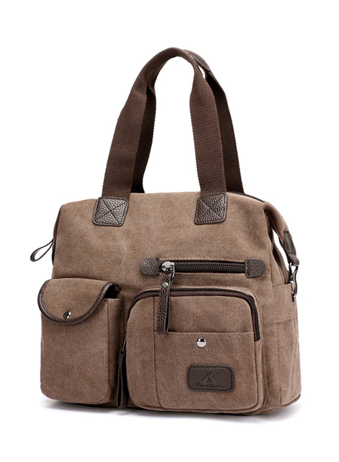Zipper Closure Canvas Shoulder Bag Coffee - Image 2