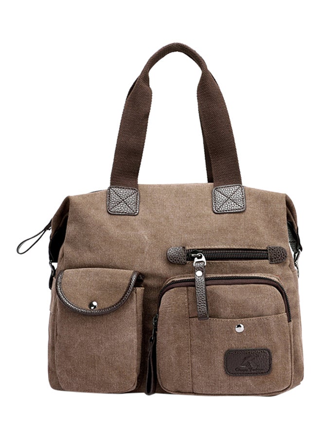 Zipper Closure Canvas Shoulder Bag Coffee - Image 1