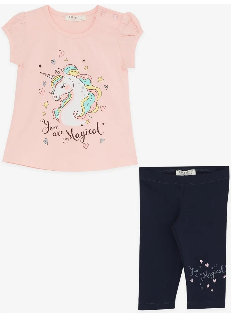 Breeze Girl's Capri Tights Set Unicorn Printed 1.5-5 Years, Salmon
