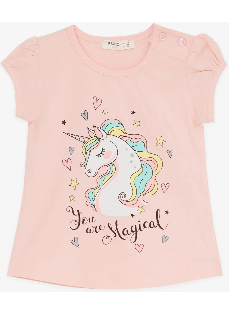 Breeze Girl's Capri Tights Set Unicorn Printed 1.5-5 Years, Salmon