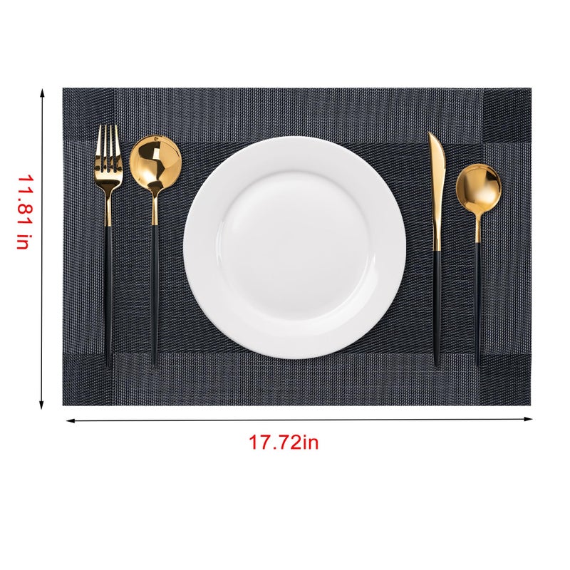CADONO Placemats Set of 6 Washable Indoor/Outdoor Vinyl Place Mats for Dining Table Durable Non-Slip Heat Resistant PVC Weave Table Matsï¼ˆFour-Corner-Blackï¼‰ - Image 2