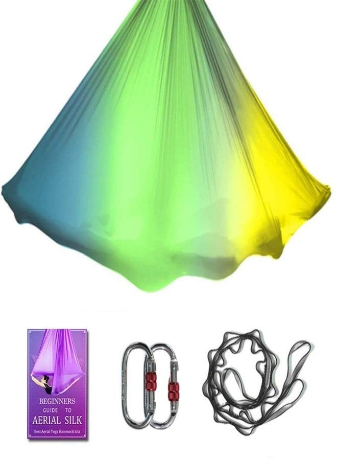 SYCYKA Aerial Yoga Hammock L:5M W:2.8M Aerial Pilates Silk Yoga Swing Set with 2000 Ibs Load Include Daisy Chain, Pose Guide (Gradual Change Yellow) - Image 1