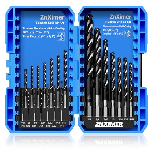 ZNXIMER Triple Spiral Flute Cobalt Drill Bit Set Pro TiAlN Coated Metal Drill Bit Set for Steel Hardened Metal Stainless Steel 21PCS Drill Bits 116 to 12 with Index Storage Case - Image 1