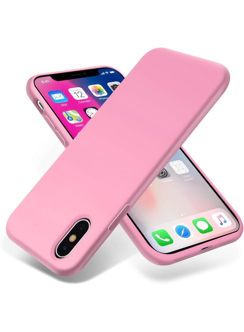 Compatible with iPhone Xs Max Case 6.5 Inch Slim Liquid Silicone 4 Layers Soft Gel Rubber Shockproof Protective Phone Case with Anti Scratch Microfiber Lining (Rose Pink) - Image 1