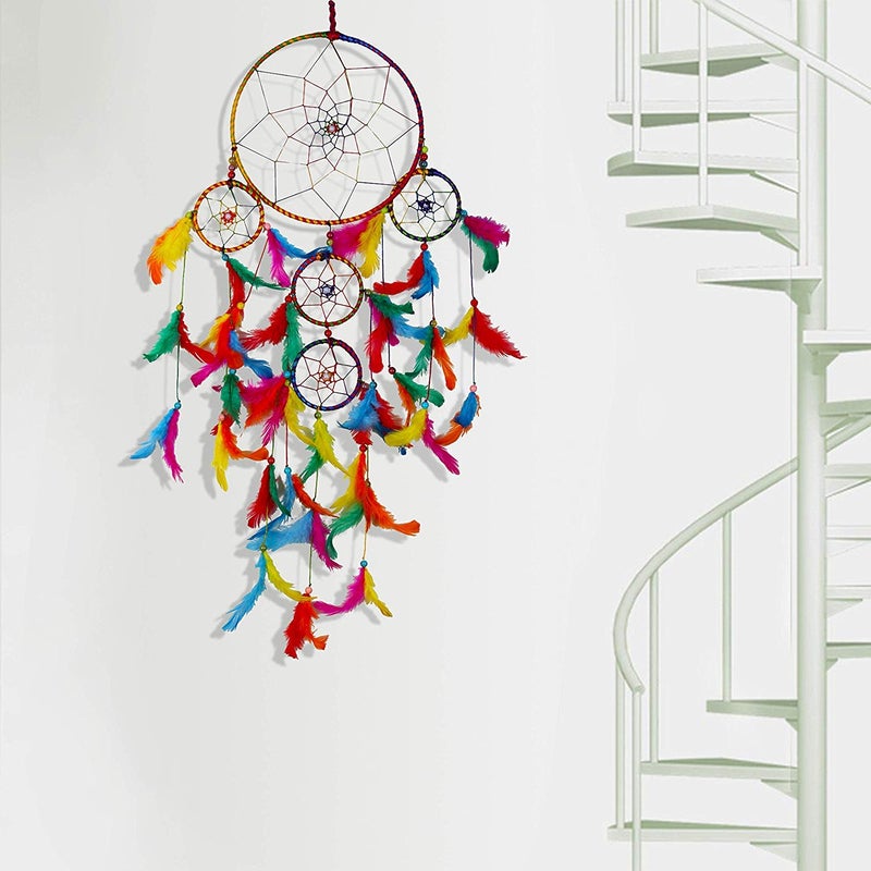 DULI Dream Catcher Combo Ying-Yang Concept Traditional Indian Dreamcatcher Wall Art for Bedrooms, Home Wall, Hanging Design, Wall Decor,Metal, Feathers Dreamcatcher (Big Blue-Big Multi Combo) - Image 2