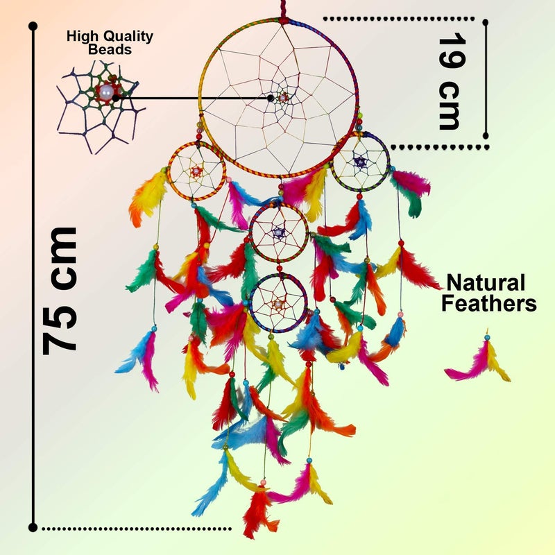 DULI Dream Catcher Combo Ying-Yang Concept Traditional Indian Dreamcatcher Wall Art for Bedrooms, Home Wall, Hanging Design, Wall Decor,Metal, Feathers Dreamcatcher (Big Blue-Big Multi Combo) - Image 5