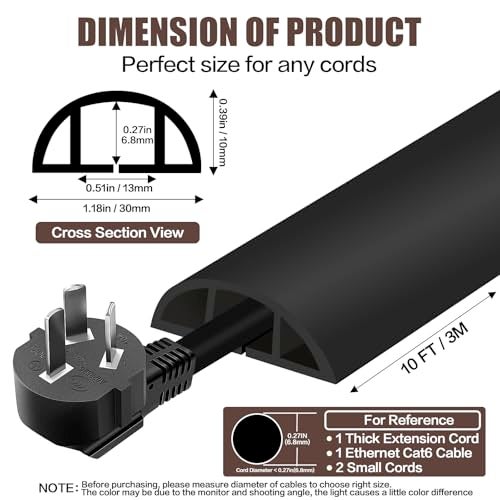 DBHXXMB-HH Floor Cord Cover Self Adhesive Cord Hider,10FT Cable Management, Extension Strip Protector for Wires, Prevent Cable Trips for Offices, Gyms, Exhibitions Cavity:0.39"(W) x 0.27"(H) Black - Image 2
