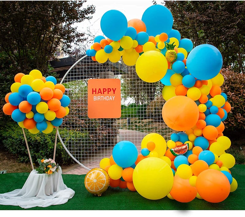 LAZYBEEE DIY Party Balloon Garland Kit,129 Pcs Yellow Orange and Blue Balloon Arch Kit for Wedding Birthday Graduation Anniversary Bachelorette Party Party Background Decorations - Image 1