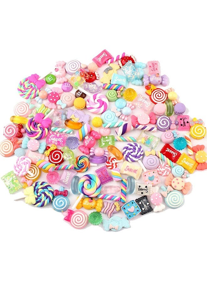 Peachjoy Slime Charms Resin Fake Candy Charms Kawaii Cute Set Mixed Assorted Sweets Flatback Slime Beads Making Supplies for DIY Craft Making and Ornament Scrapbooking (100pcs)  - Image 1