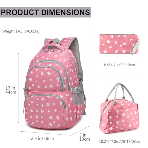 goldwheat 3Pcs Dog Paw Printed Backpack Set With Lunch-Bag For Girls Elementary Students Bookbag School-bag - Image 2