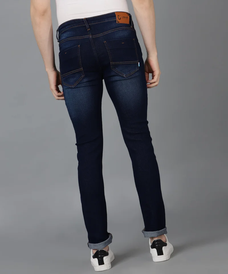 Urbano Fashion  Urbano Fashion Men's Navy Skinny Fit Washed Jeans Stretchable  | Best Price UAE