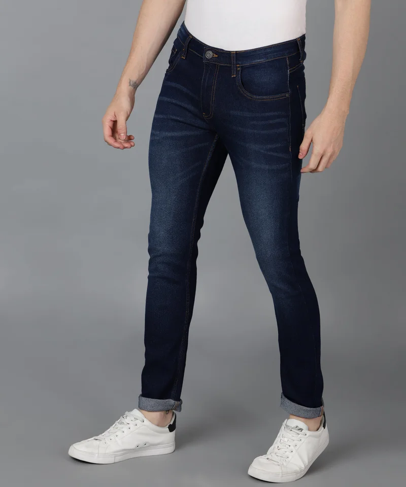 Urbano Fashion  Urbano Fashion Men's Navy Skinny Fit Washed Jeans Stretchable  | Best Price UAE
