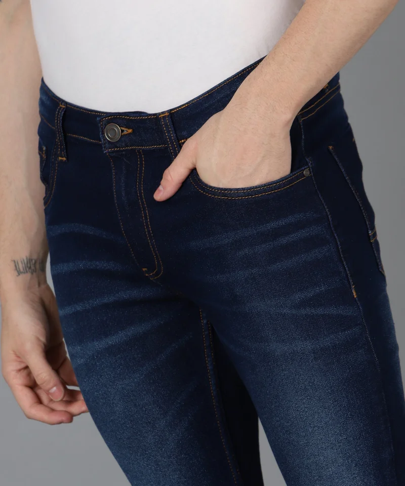 Urbano Fashion  Urbano Fashion Men's Navy Skinny Fit Washed Jeans Stretchable  | Best Price UAE