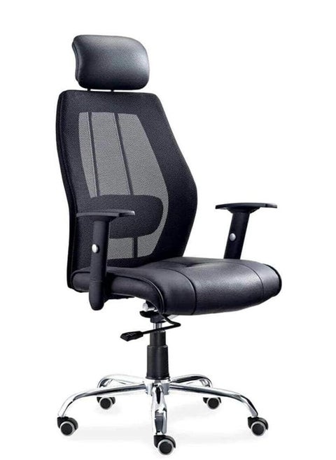 Generic High Back Executive Ergonomic Office Chair – Mesh & Leather Seat with Adjustable Headrest and Chrome Base