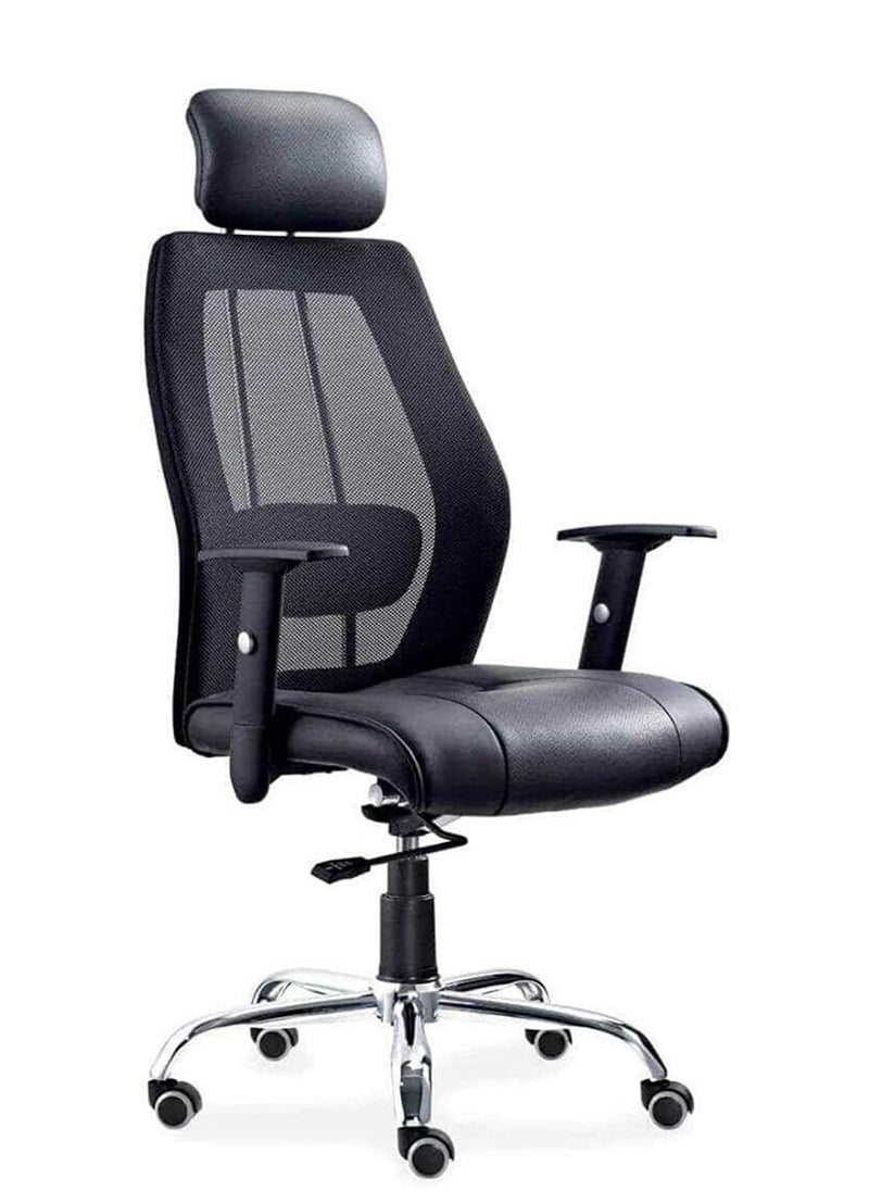 Generic - Generic High Back Executive Ergonomic Office Chair – Mesh & Leather Seat with Adjustable Headrest and Chrome Base - Image 1