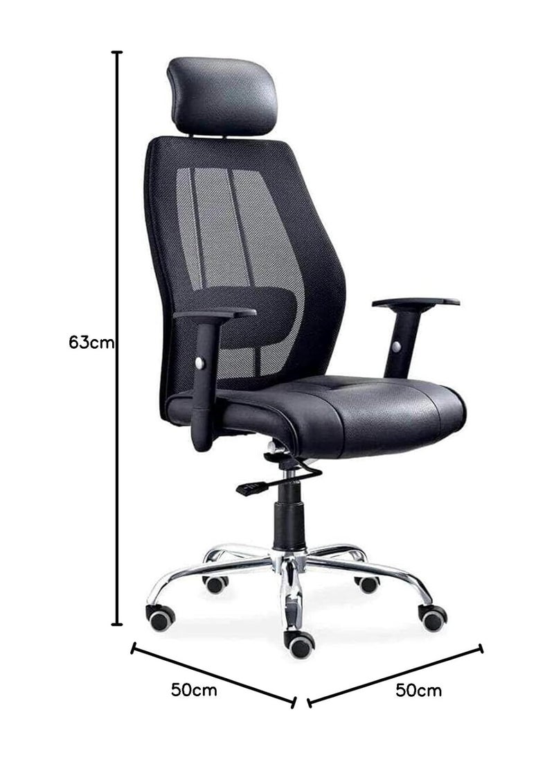 Generic - Generic High Back Executive Ergonomic Office Chair – Mesh & Leather Seat with Adjustable Headrest and Chrome Base - Image 1