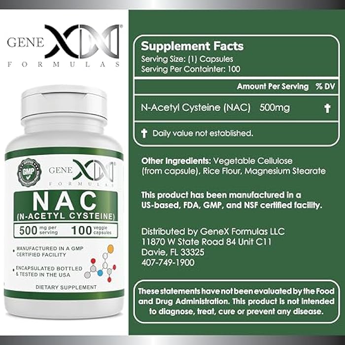Genex Formulas NAC 500mg (100 Capsules) N-Acetyl Cysteine, Supports Liver Health - Non-GMO, Gluten Free, Vegan (3 Month Supply) - Image 2