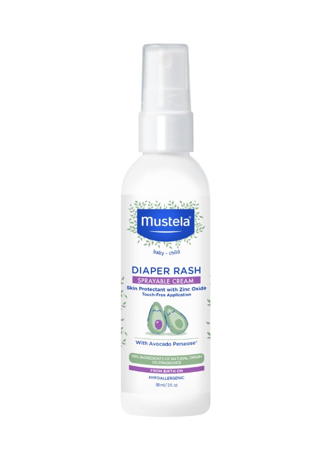 Mustela Baby Diaper Rash Cream Spray – Touch-Free protectant with Zinc Oxide & Natural Avocado - Treats, Soothes and Prevents Diaper Rash- Fragrance-Free - 3 fl. oz