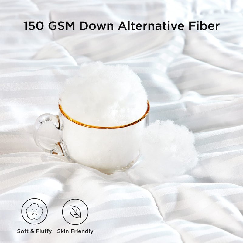 Bedsure Duvet Insert King Size - Lightweight Comforter, Quilted Cooling Duvet Insert, Down Alternative Summer Comforter with 8 Tabs, Ultra Soft Blanket, Striped, King, White, 90x102 inches - Image 5